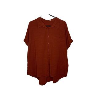 Apraw Burnt Orange Short Sleeve Button Up  Summer Casual Plus Size XXL Womens
